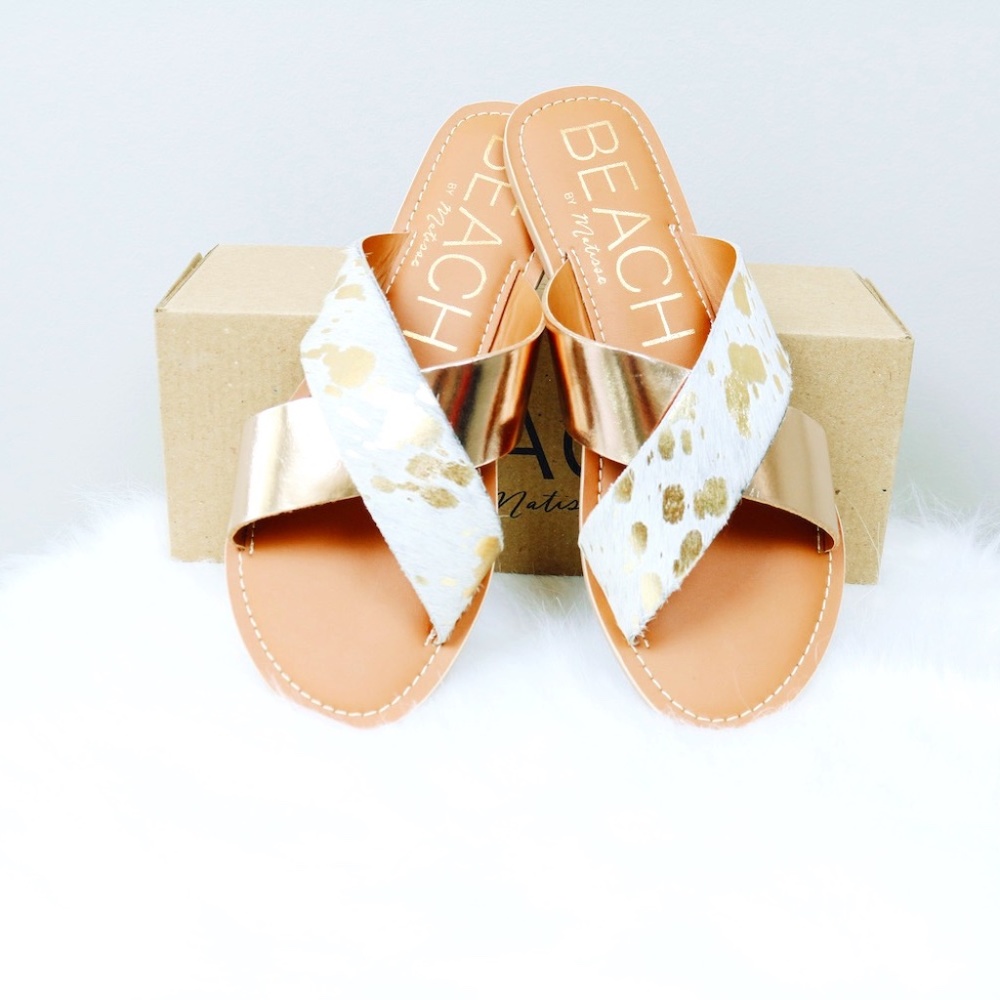 Gold Spotted Sandal with Calf Hair